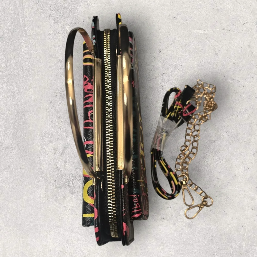 Alba Art Of Graffiti Two In One Clutch And Crossbody Bag Gold‎ Accents